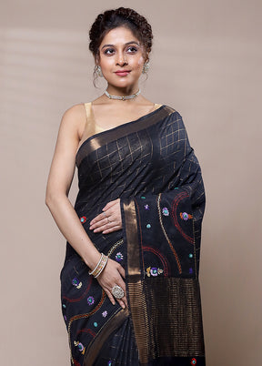 Black Tussar Silk Saree With Blouse Piece