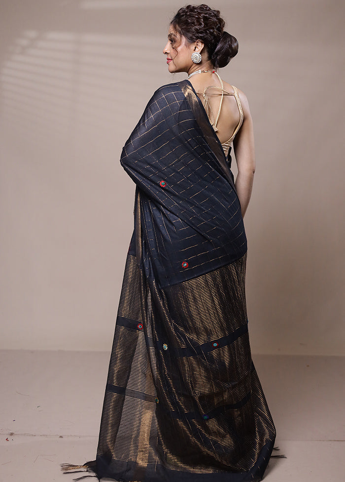 Black Tussar Silk Saree With Blouse Piece