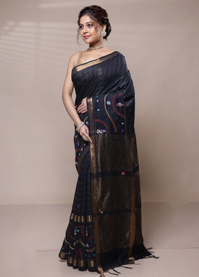 Black Tussar Silk Saree With Blouse Piece