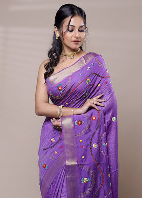 Purple Tussar Silk Saree With Blouse Piece