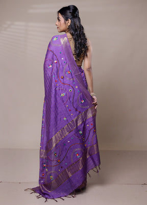 Purple Tussar Silk Saree With Blouse Piece