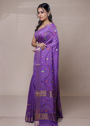 Purple Tussar Silk Saree With Blouse Piece