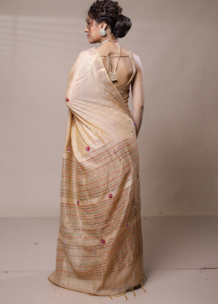 Cream Tussar Silk Saree With Blouse Piece