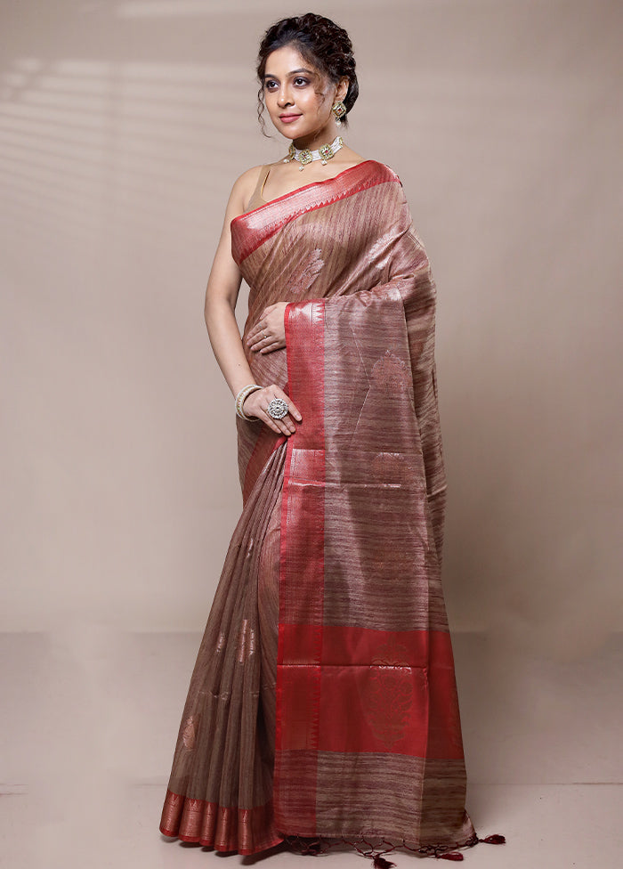 Brown Dupion Silk Saree With Blouse Piece