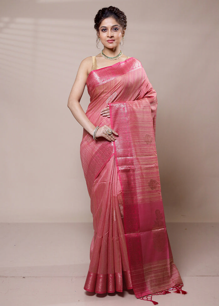 Pink Dupion Silk Saree With Blouse Piece