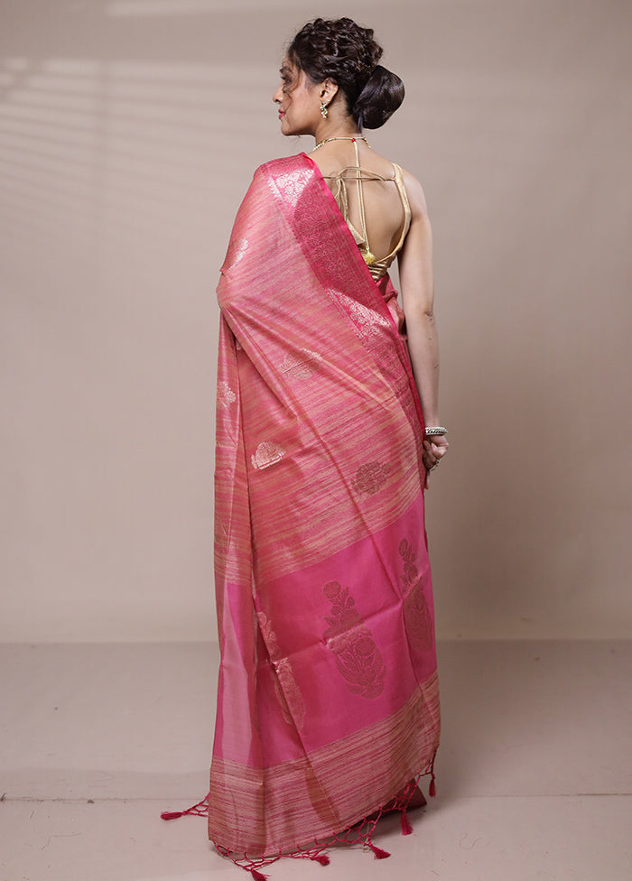 Pink Dupion Silk Saree With Blouse Piece