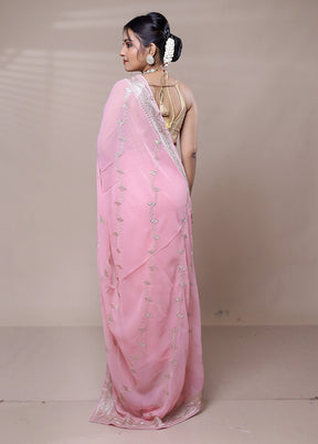 Pink Net Saree With Blouse Piece