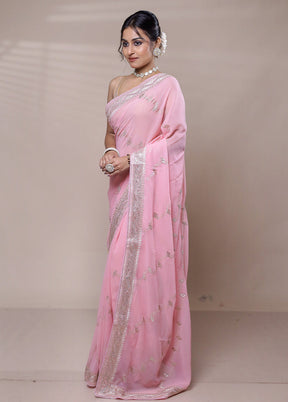 Pink Net Saree With Blouse Piece