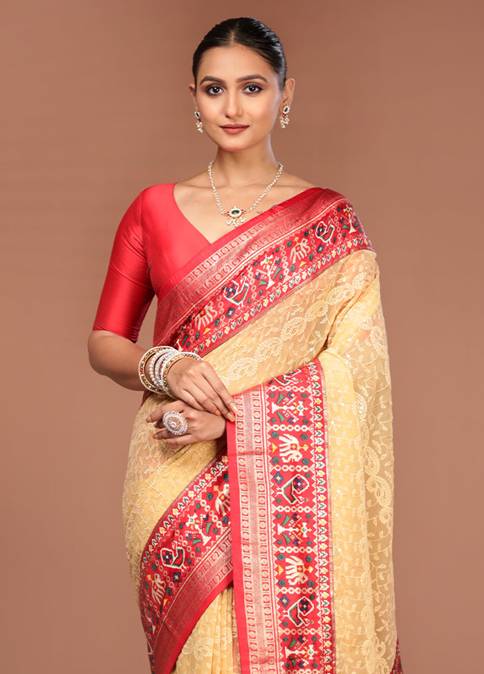 Cream Tissue Silk Saree With Blouse Piece