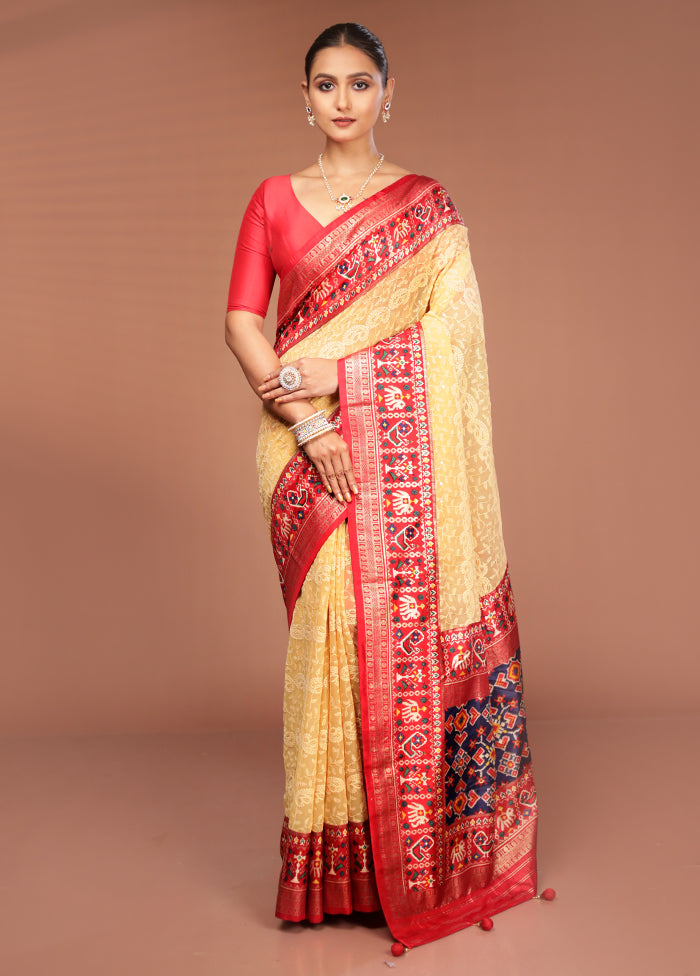 Cream Tissue Silk Saree With Blouse Piece