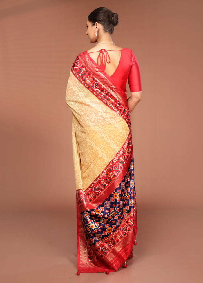 Cream Tissue Silk Saree With Blouse Piece