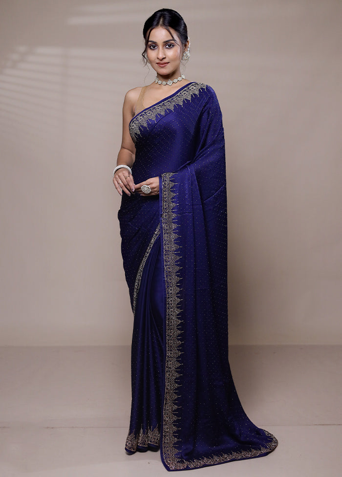 Blue Handloom Net Pure Net Saree With Blouse Piece