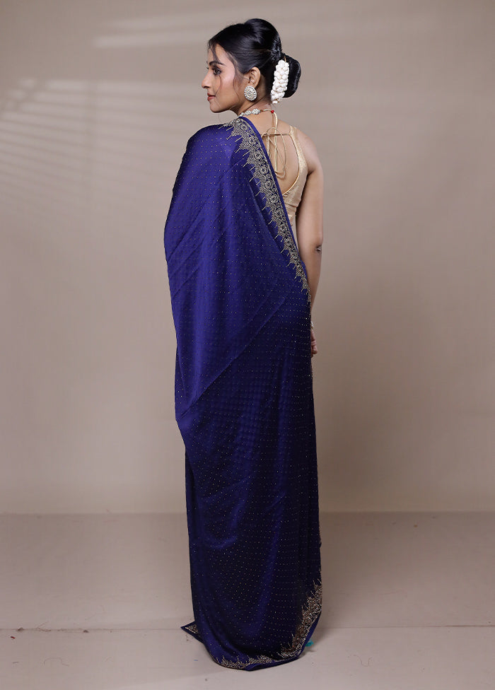 Blue Handloom Net Pure Net Saree With Blouse Piece