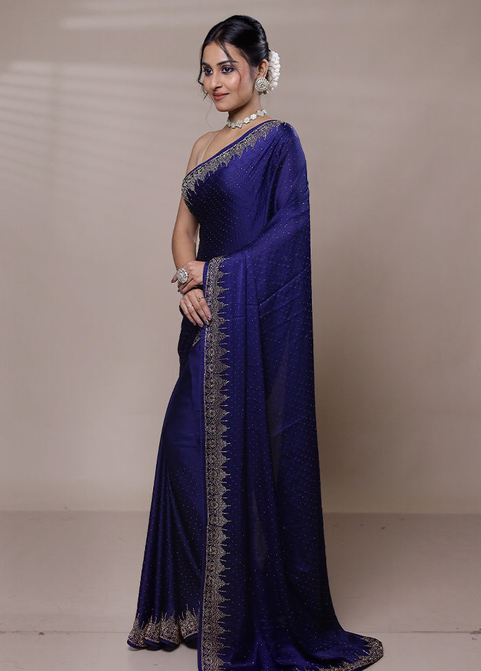 Blue Handloom Net Pure Net Saree With Blouse Piece