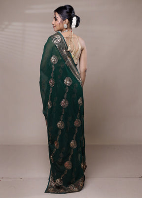 Green Net Saree With Blouse Piece