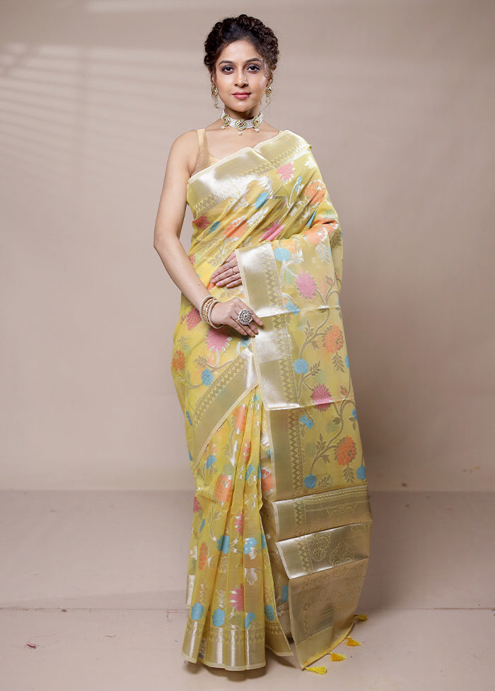 Yellow Organza Saree With Blouse Piece