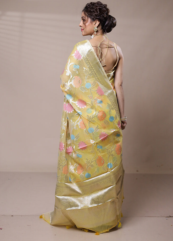 Yellow Organza Saree With Blouse Piece