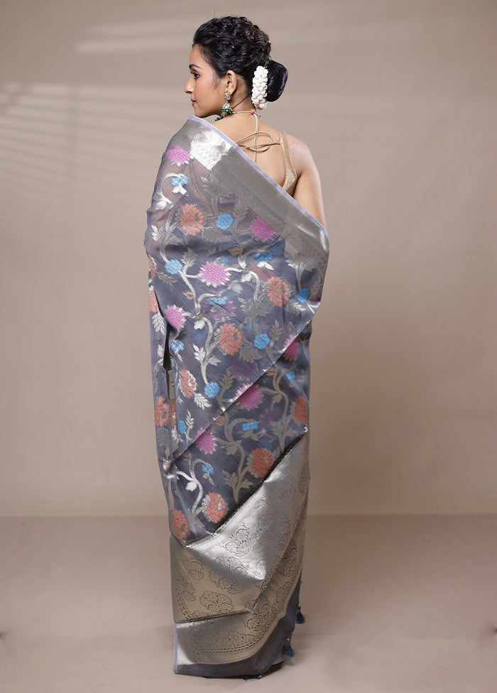 Grey Organza Saree With Blouse Piece