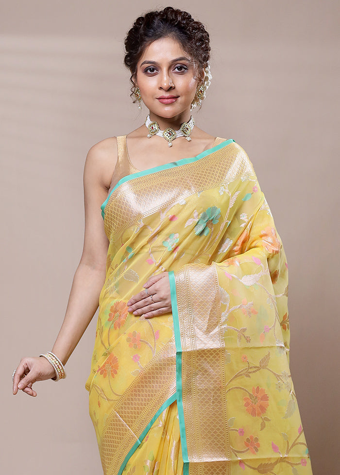 Yellow Organza Saree With Blouse Piece