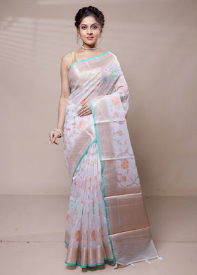 Cream Organza Saree With Blouse Piece