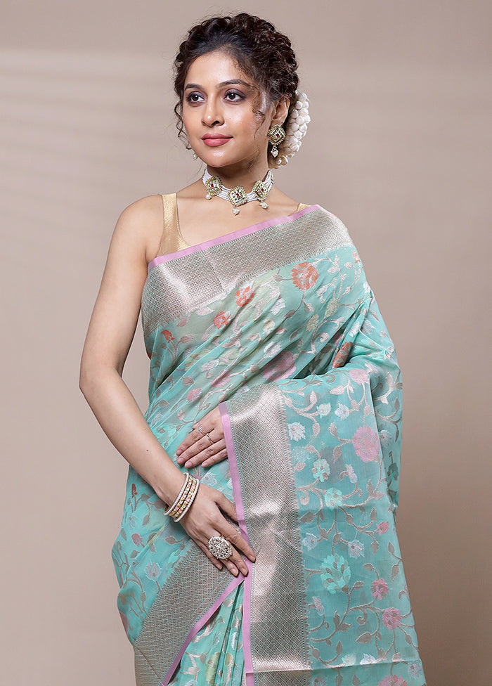 Green Organza Saree With Blouse Piece