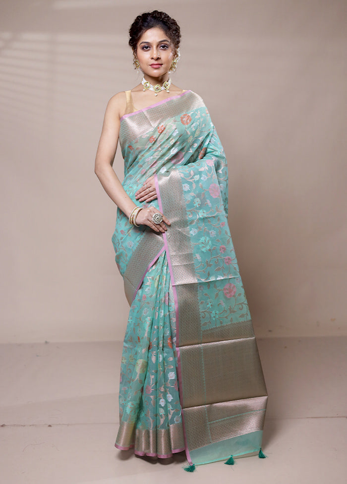 Green Organza Saree With Blouse Piece