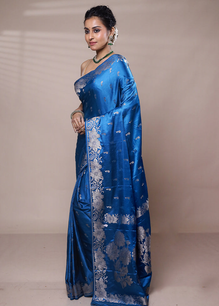 Blue Dupion Silk Saree With Blouse Piece