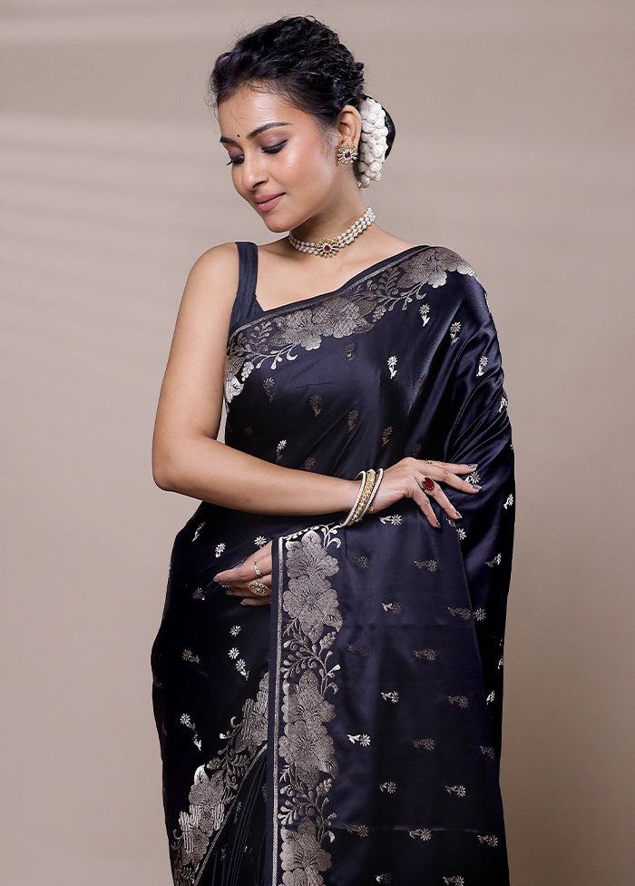 Black Dupion Silk Saree With Blouse Piece