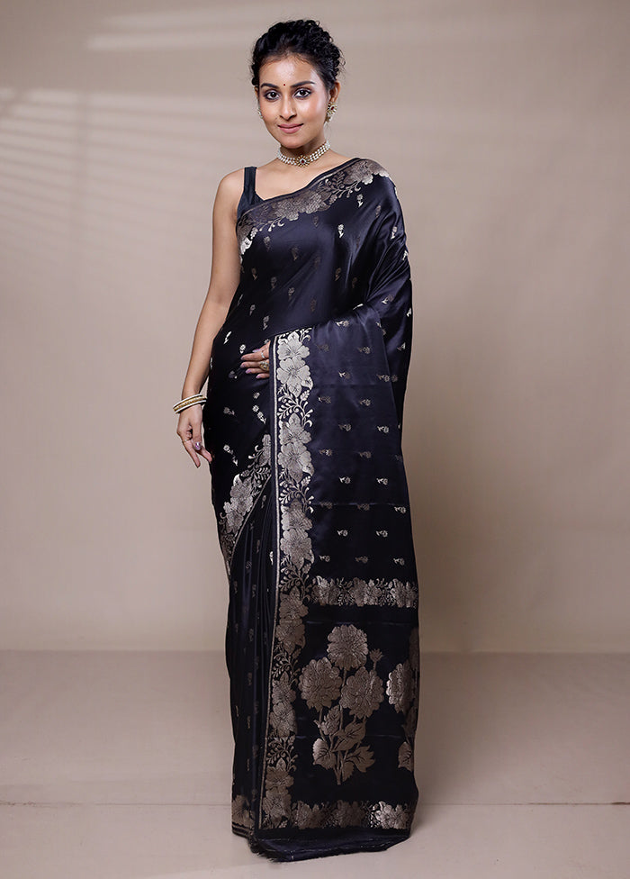 Black Dupion Silk Saree With Blouse Piece