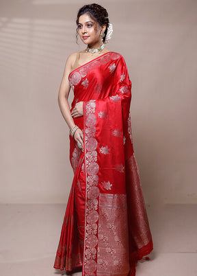 Red Dupion Silk Saree With Blouse Piece