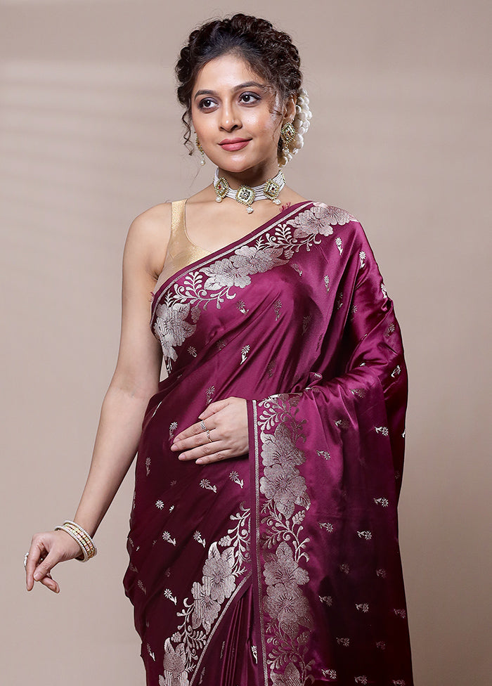 Maroon Dupion Silk Saree With Blouse Piece