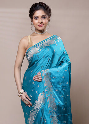 Blue Dupion Silk Saree With Blouse Piece