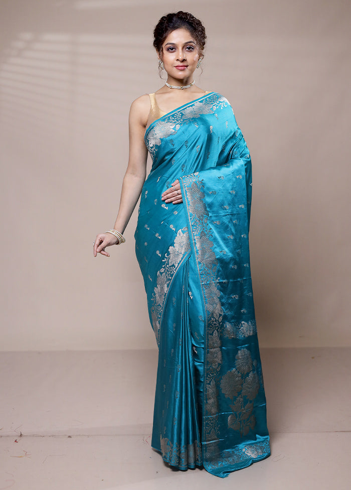 Blue Dupion Silk Saree With Blouse Piece