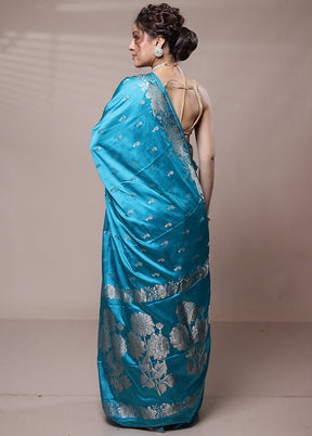 Blue Dupion Silk Saree With Blouse Piece