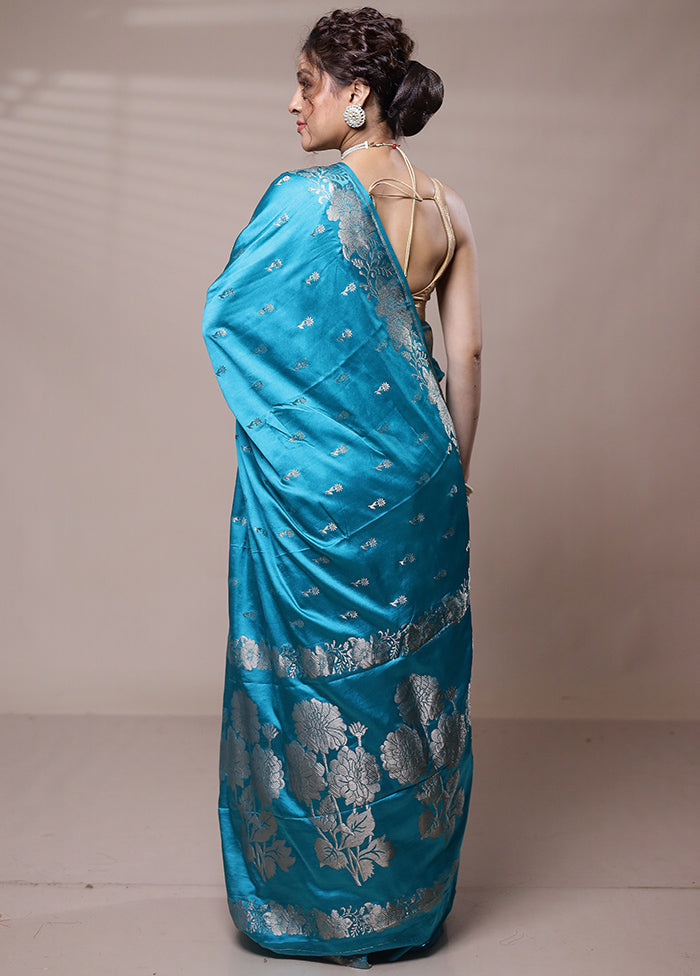 Blue Dupion Silk Saree With Blouse Piece