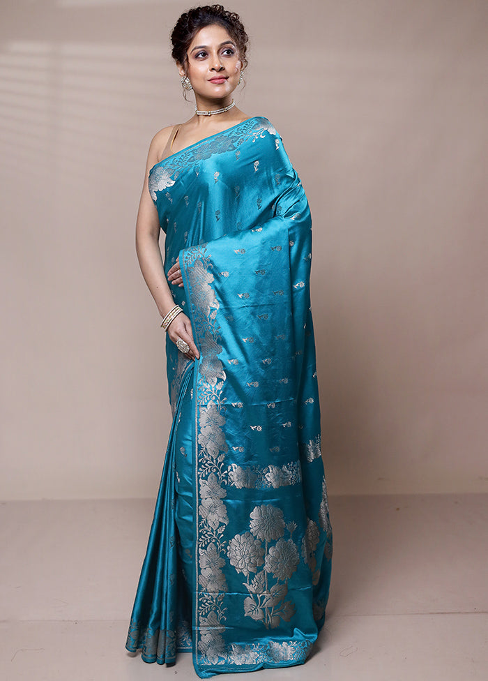 Blue Dupion Silk Saree With Blouse Piece