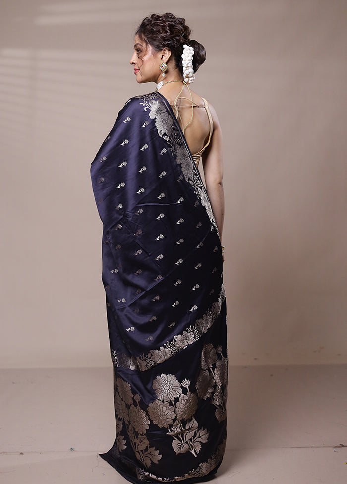 Blue Dupion Silk Saree With Blouse Piece