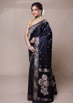 Blue Dupion Silk Saree With Blouse Piece