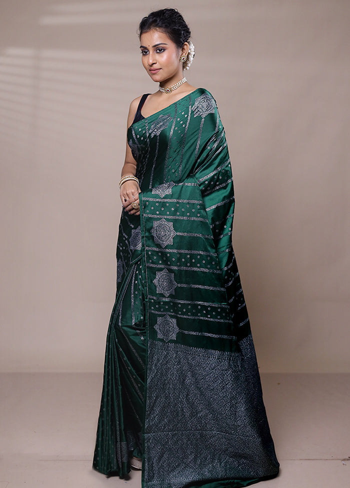 Green Dupion Silk Saree With Blouse Piece