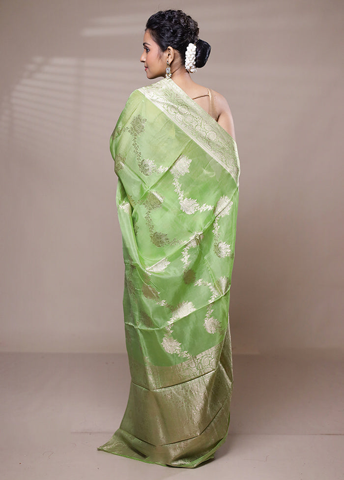 Green Dupion Silk Saree With Blouse Piece