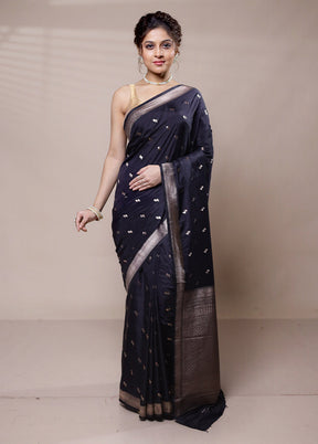 Blue Dupion Silk Saree With Blouse Piece