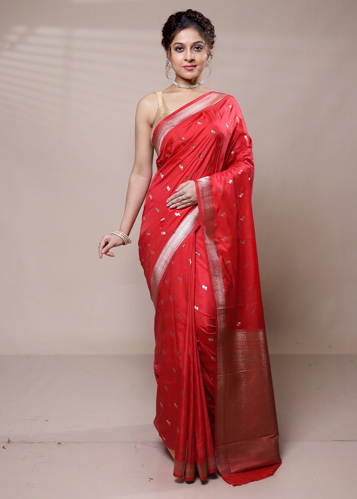 Red Dupion Silk Saree With Blouse Piece