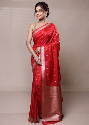 Red Dupion Silk Saree With Blouse Piece