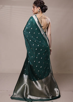 Green Dupion Silk Saree With Blouse Piece