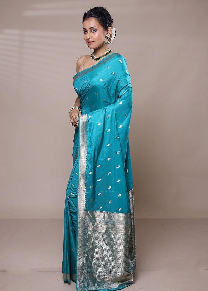 Blue Dupion Silk Saree With Blouse Piece