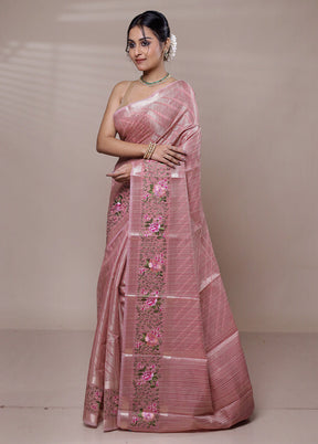 Pink Tissue Silk Saree With Blouse Piece