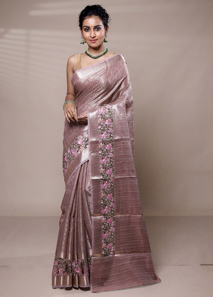 Purple Tissue Silk Saree With Blouse Piece