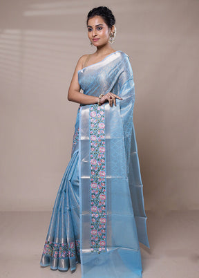 Blue Tissue Silk Saree With Blouse Piece