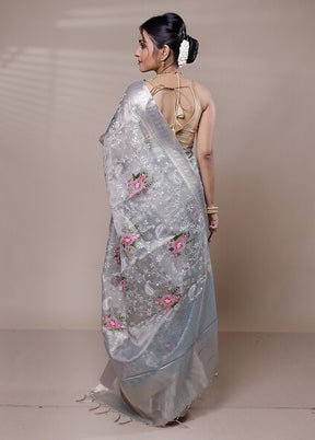 Grey Tissue Silk Saree With Blouse Piece