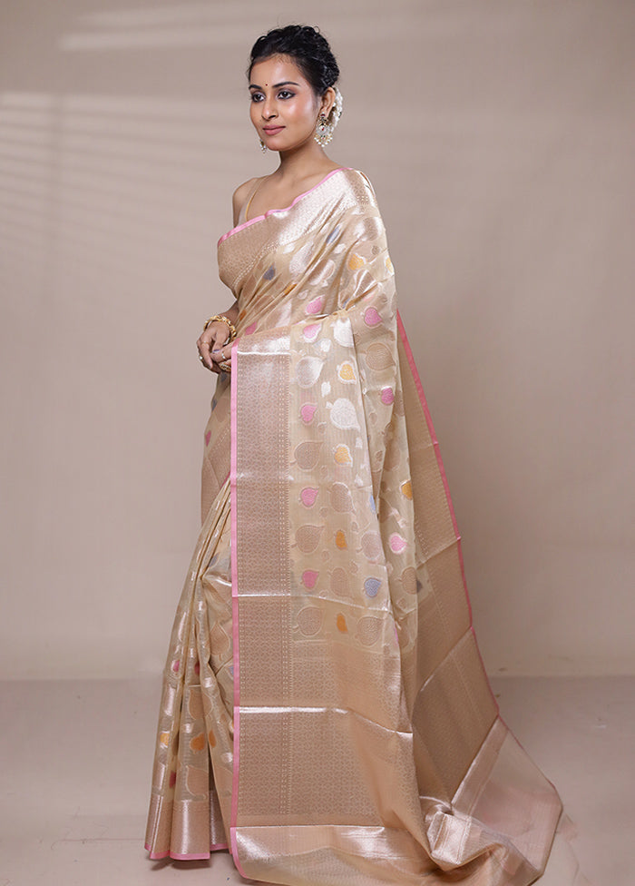 Cream Kota Cotton Saree With Blouse Piece